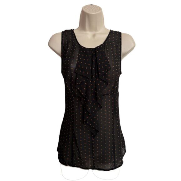 Halogen Black & Brown Polka Dot Sheer Sleeveless Top Size S - Picture 4 of 11
